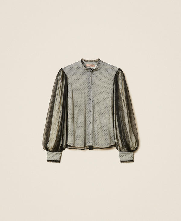 Cr&ecirc;pe de Chine shirt with plumetis tulle