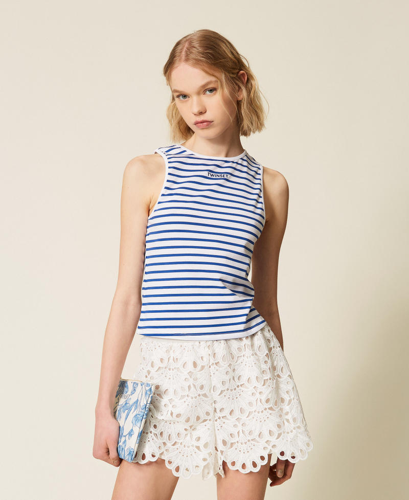 Striped jacquard top Off White/Mediterranean Blue Stripes Woman 261LM2GAA_13583_01