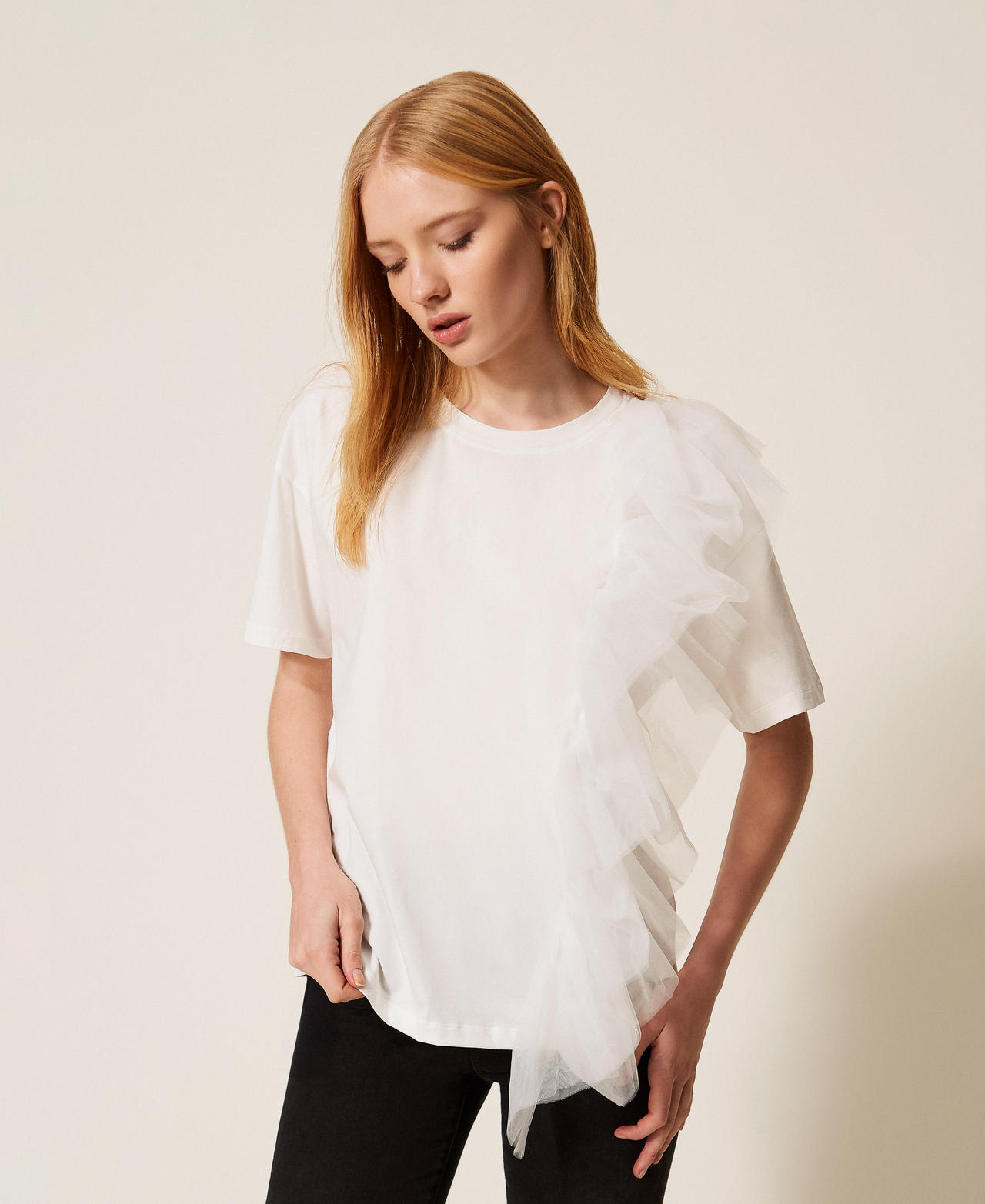 T-shirt regular avec tulle Off White Femme 261AP2165_00526_01