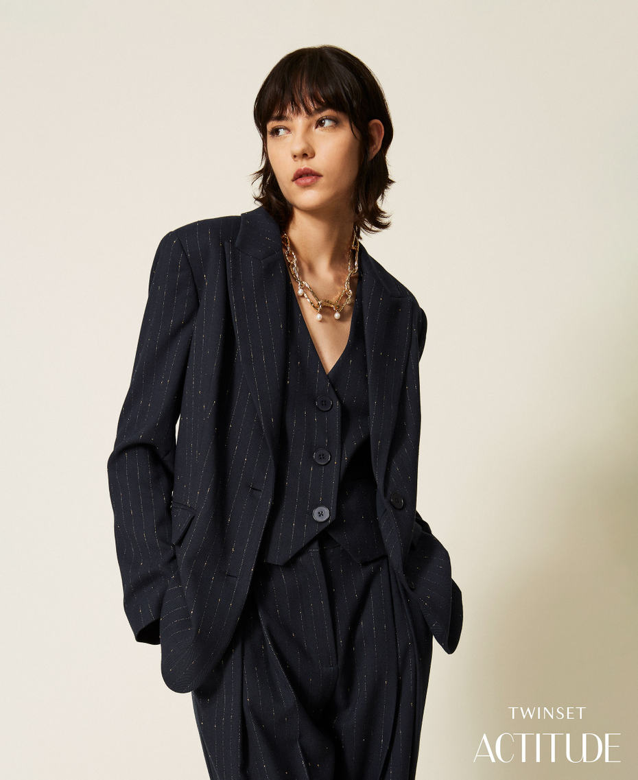 Chaqueta blazer de raya diplom&aacute;tica Blue Paint Pinstripe Mujer 262AP2364_13687_PA