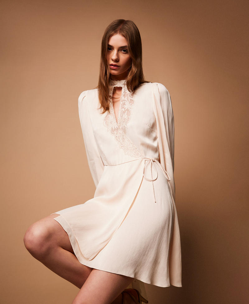Short satin dress with embroidery Light Natural Woman 252TT2245_12227_PC