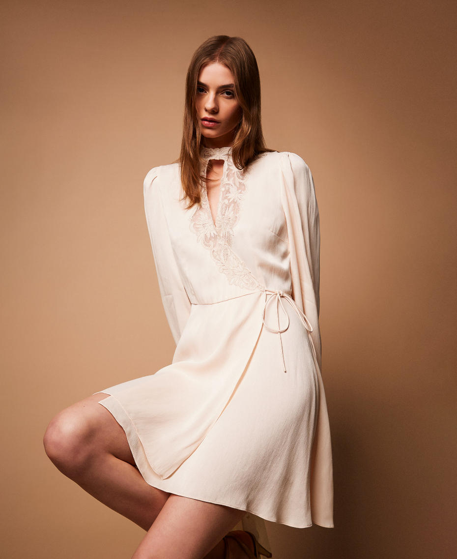 Short satin dress with embroidery Light Natural Woman 252TT2245_12227_PC