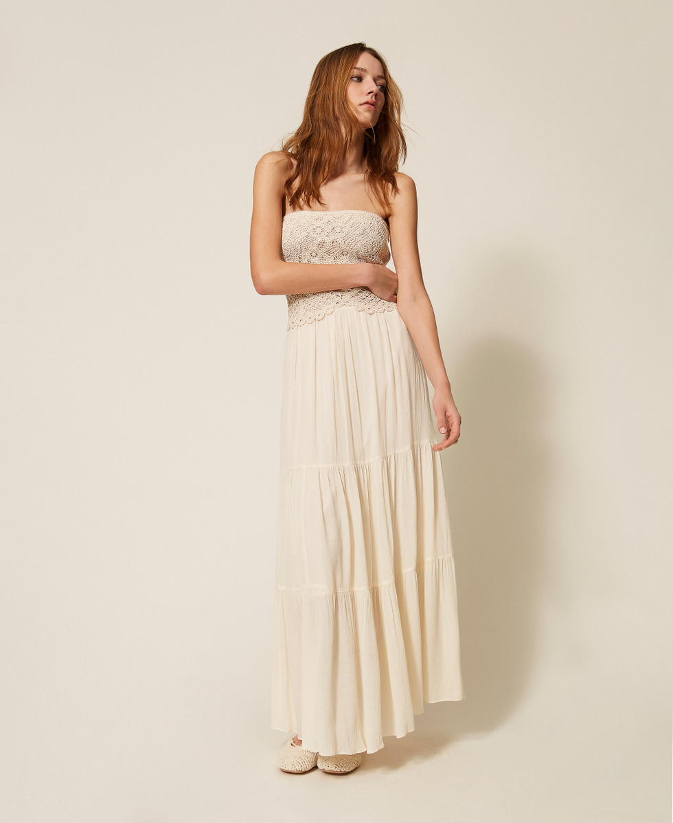Long crochet and muslin dress