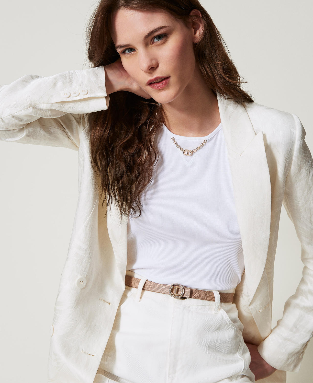 Lizard print leather belt with rhinestones Rope Beige Woman 251TA4390_12145_T0