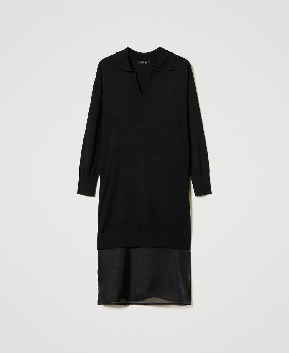 Abito longuette in maglia con sottoveste Nero Donna 242AT3202_00006_S0