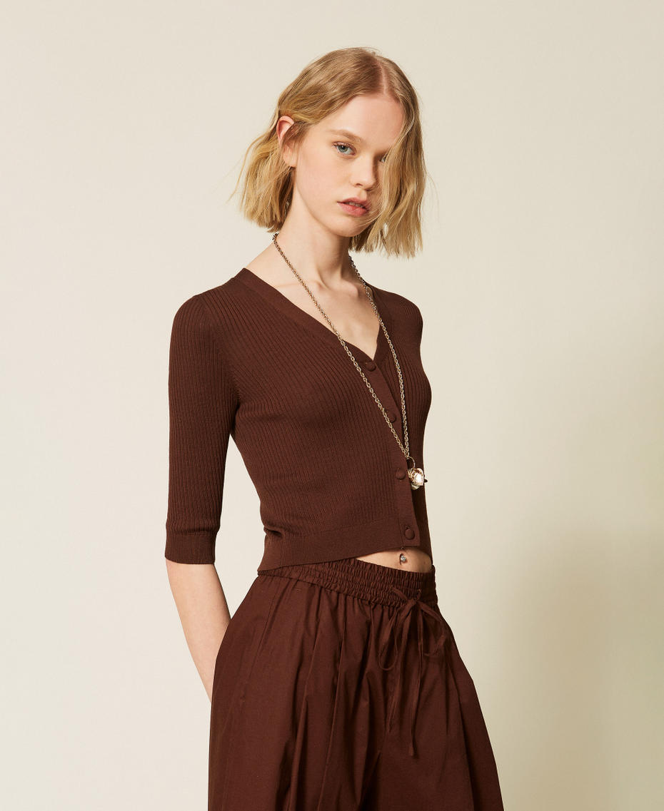 Cotton and silk cardigan Coffee Liqueur Woman 261TT3182_12110_02