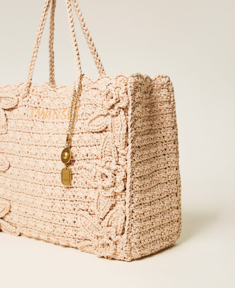 Crochet shopper bag with charms Delicate Sand Beige Woman 261TB7510_13161_02