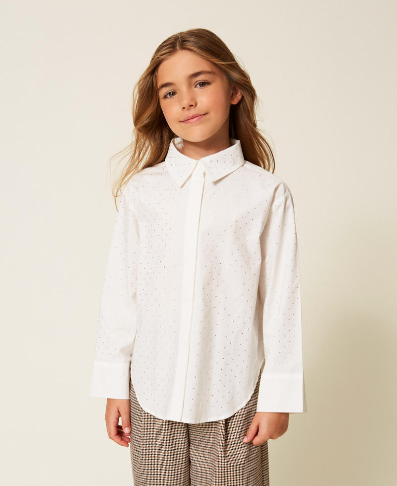 Oversize poplin shirt with rhinestones Off White Girl 252GJ2330_00526_01