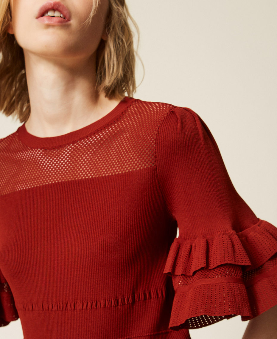 Pull c&ocirc;tel&eacute; avec filet et volants Marron &laquo;&nbsp;Henn&eacute;&nbsp;&raquo; Femme 261TT3021_13332_04