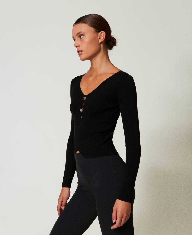 2-in-1-Pullover mit Oval Ts Schwarz Frau 242TT3031_00006_02