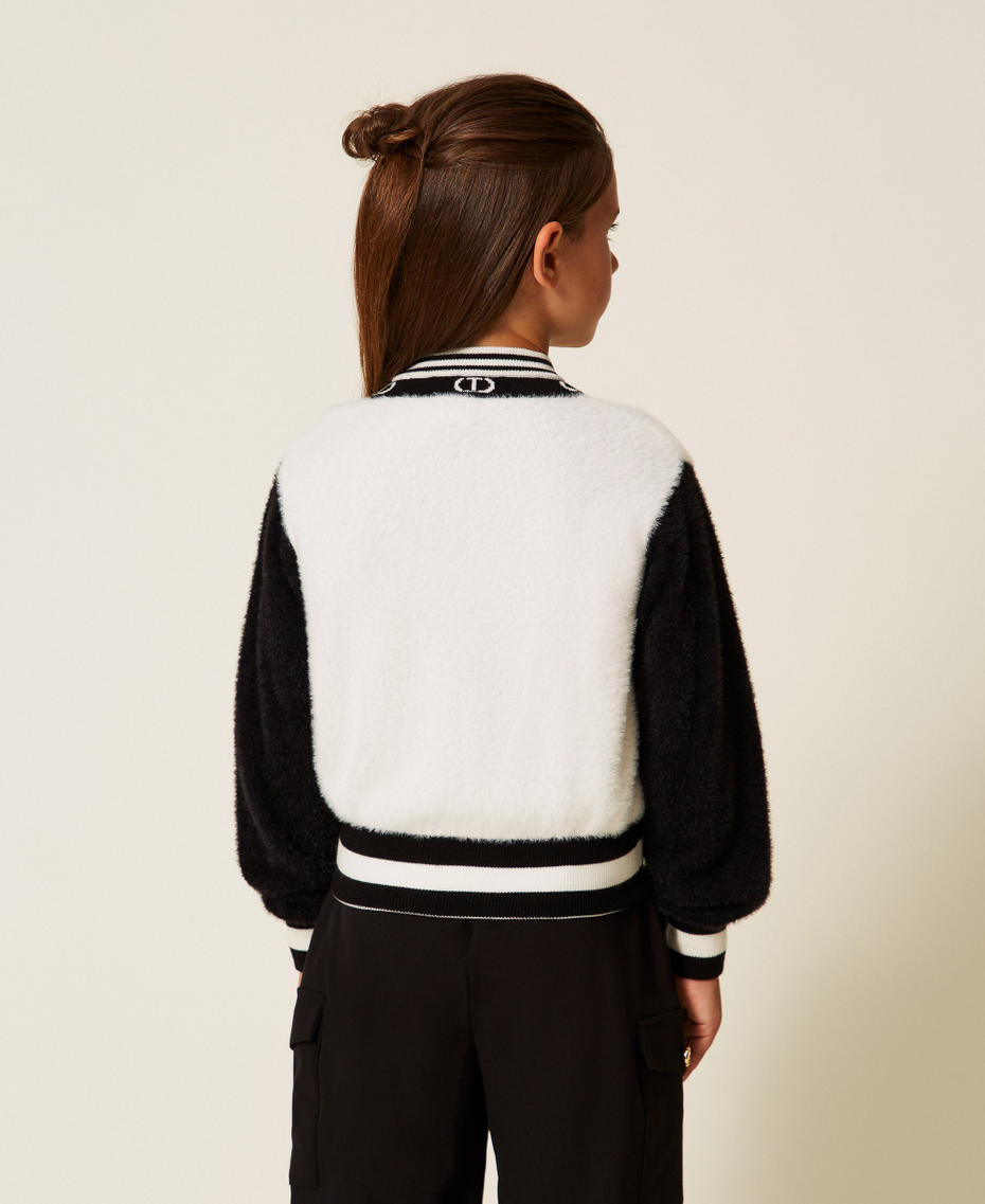 Dzianinowa bomberka z logo Oval T Dwukolorowy Czarny/ Off White Dziewczynka 252GJ3070_02714_03