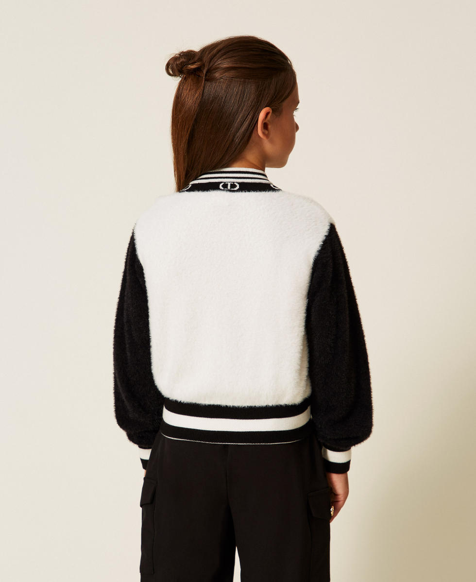 Knit bomber jacket with Oval T Bicolour Black / Off White Girl 252GJ3070_02714_03