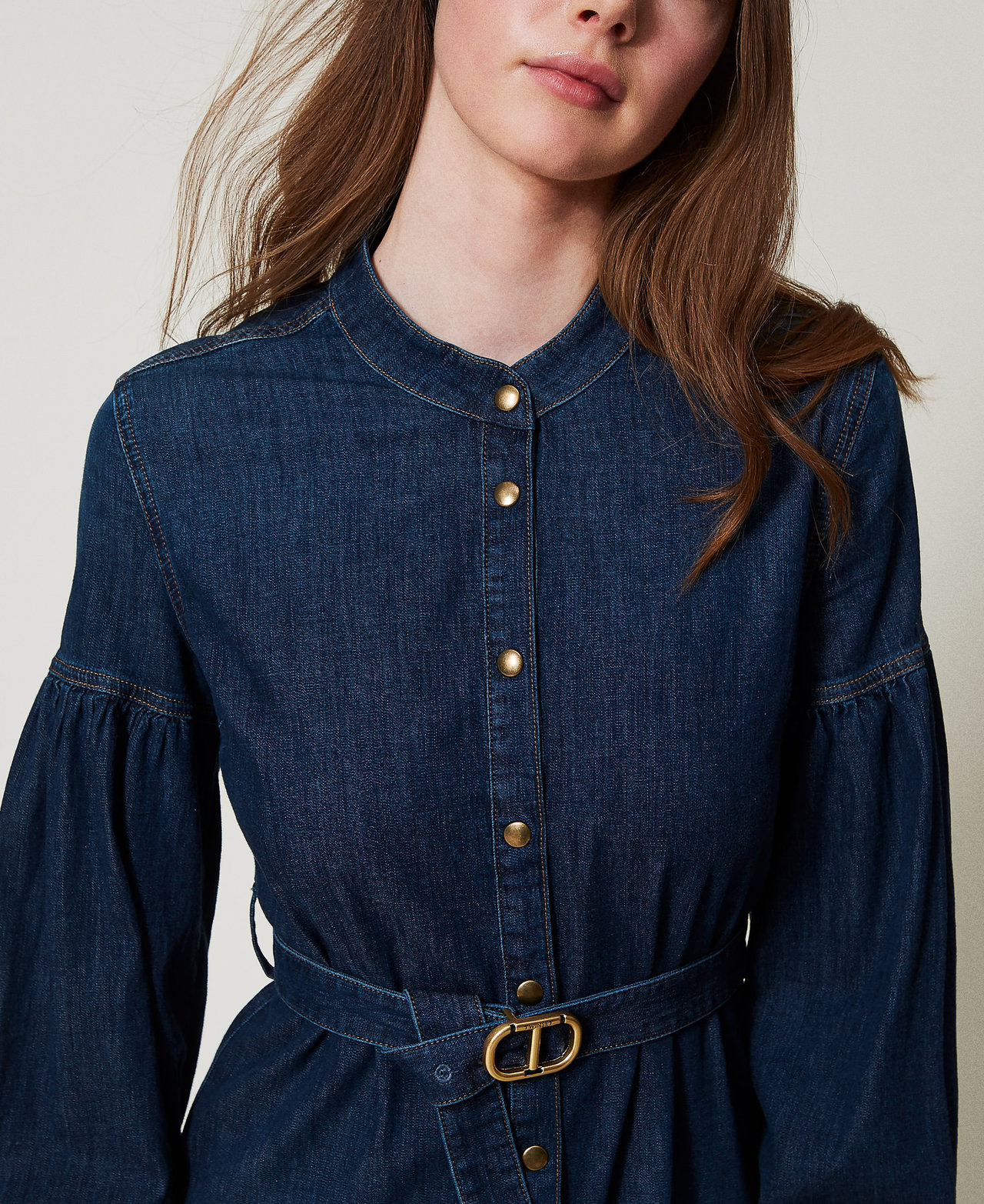 twinset denim dress Long denim dress with belt