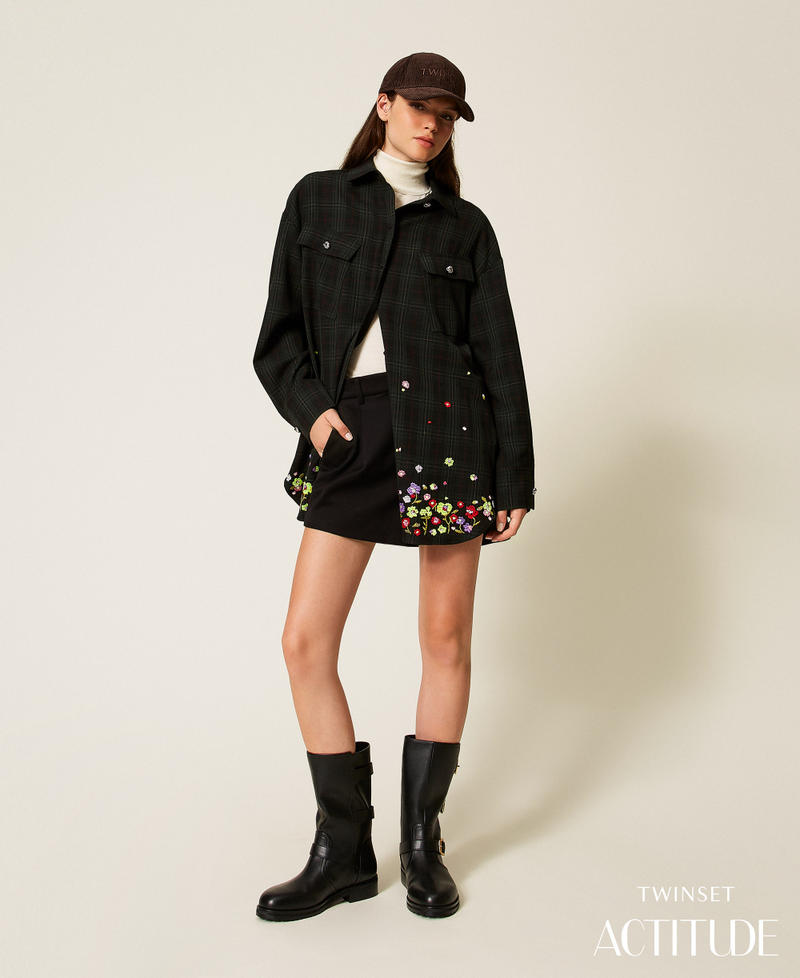 Tartan shirt with embroidery Daily Tartan Green Woman 252AT2134_12451_PA