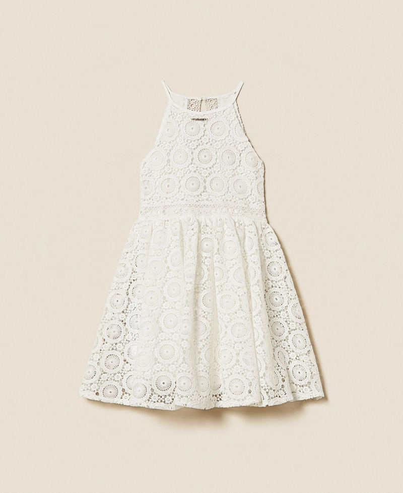 Abito corto in pizzo macram&egrave; Off White Bambina 261GJ2Q23_00526_S0
