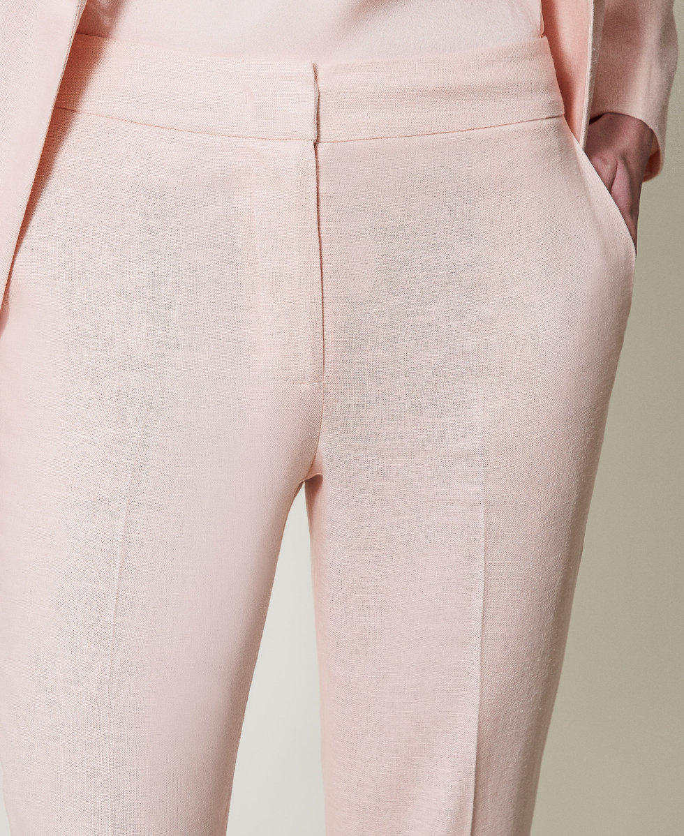 Low waist linen blend trousers Cupcake Pink Woman 251TP2168_00178_04