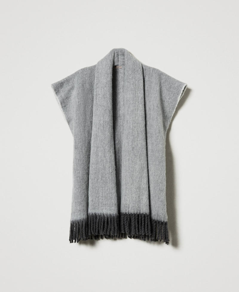Mottled poncho with fringes Charcoal Grey Woman 242TO5570_11949_S0
