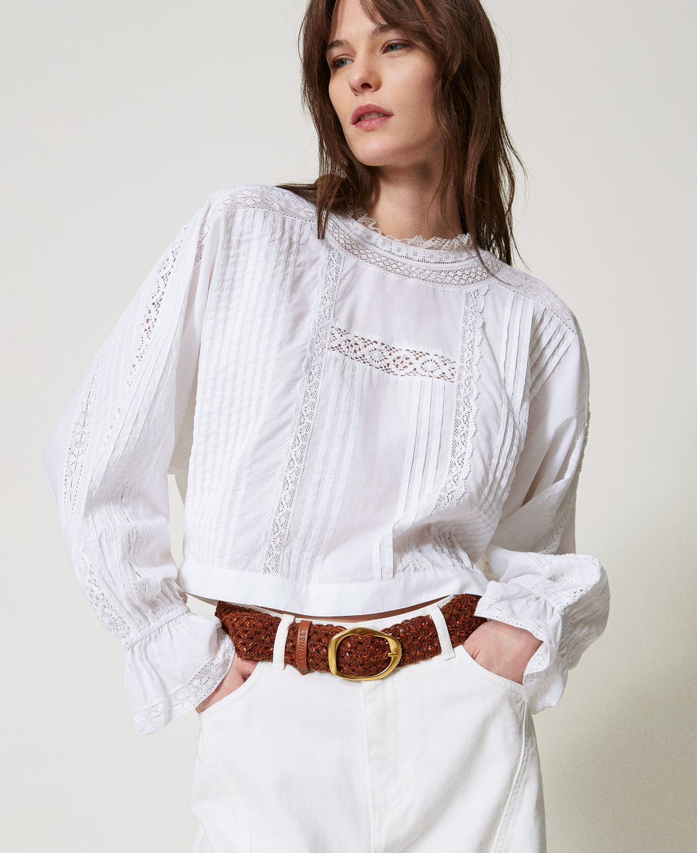 Woven leather belt Leather Brown Woman 251TO5290_00057_T0