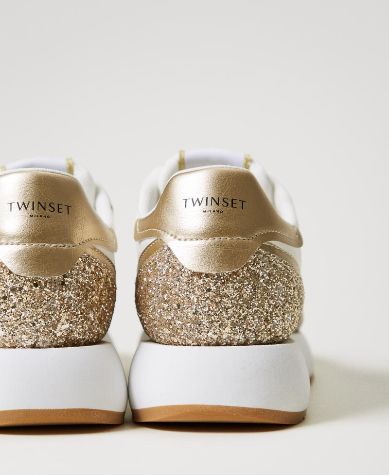 Running trainers with glitter Two-tone Optical White / Gold Woman 251TCP022_07049_03