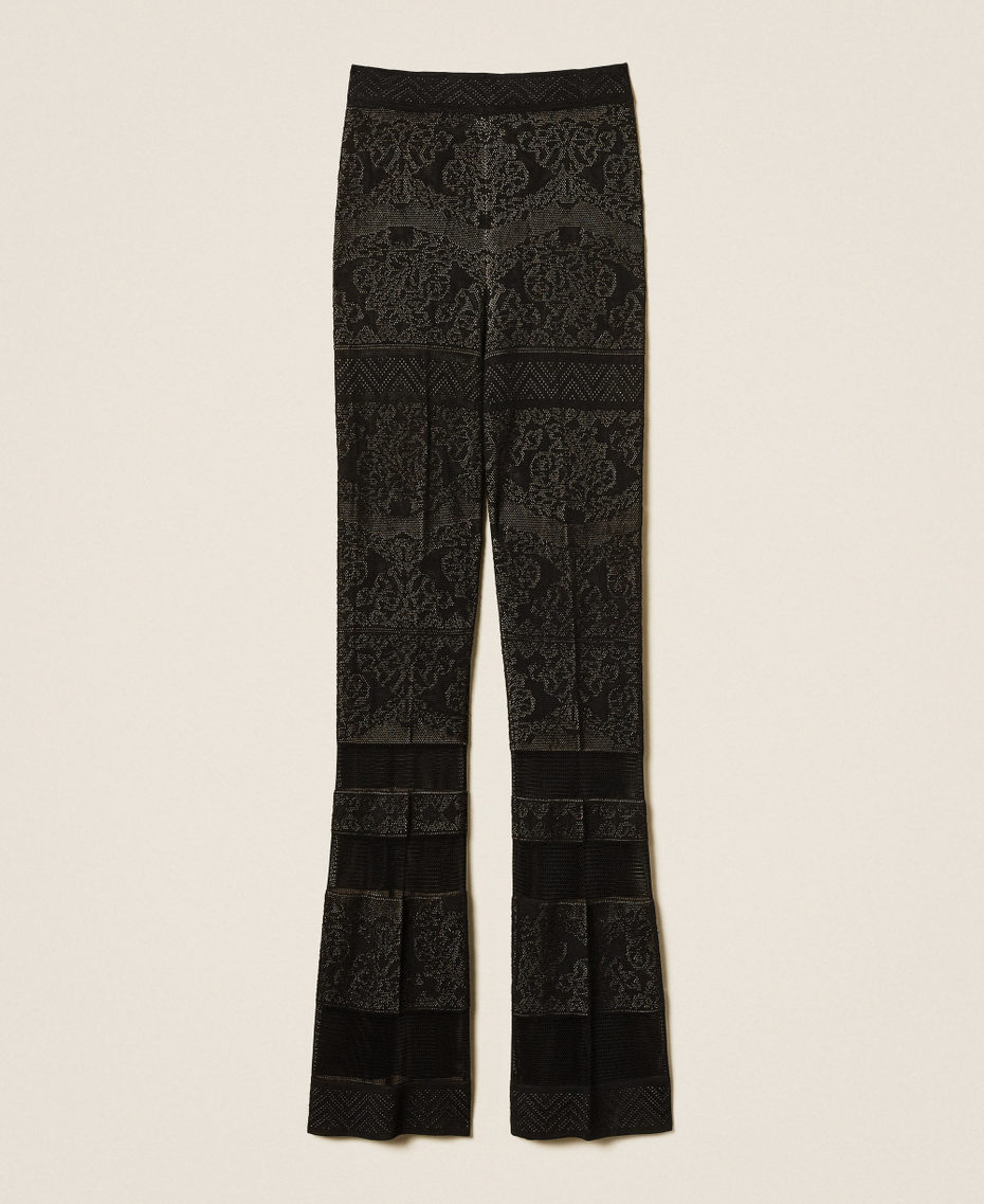 Flared openwork knit trousers Black Woman 252TP3383_00006_S0