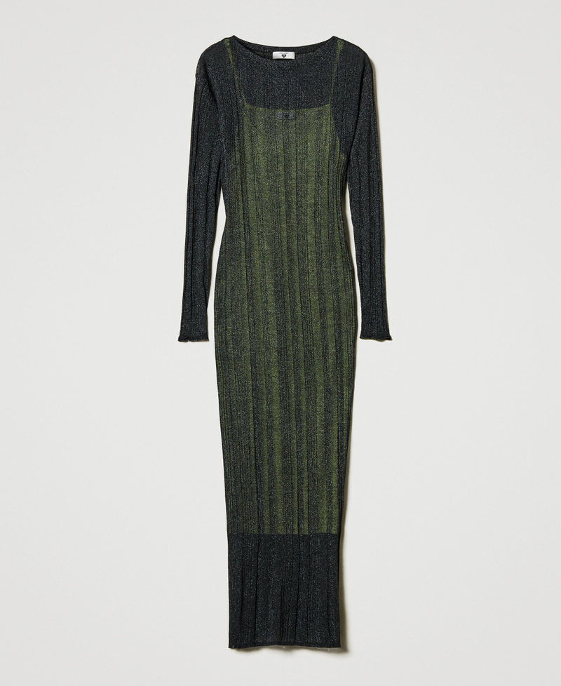 Fitted ribbed knit long dress Blackened Pearl Grey Woman 242LI3SBB_11716_S0