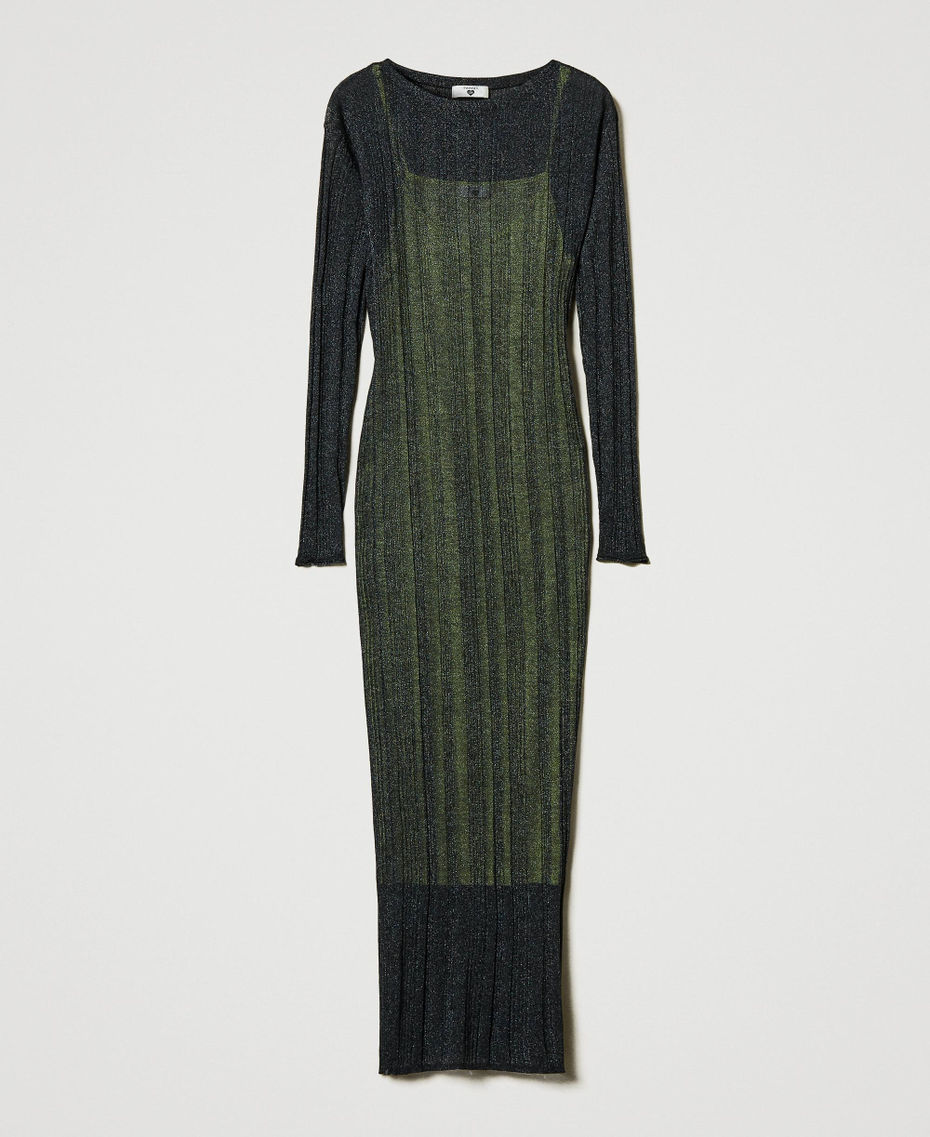 Fitted ribbed knit long dress Blackened Pearl Grey Woman 242LI3SBB_11716_S0