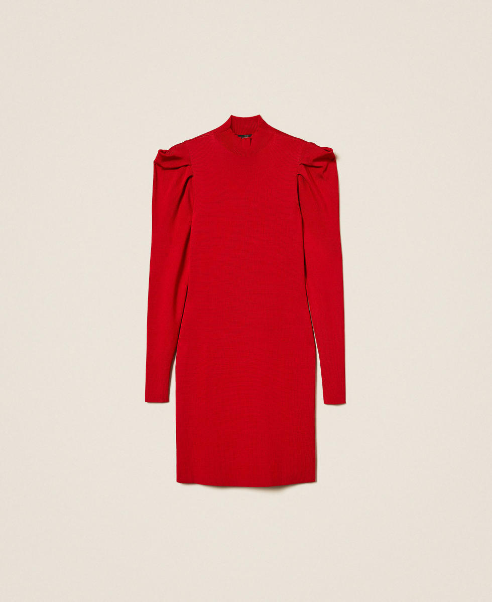 Short knit dress with draping Cherry Red Woman 252AT3010_00034_S0