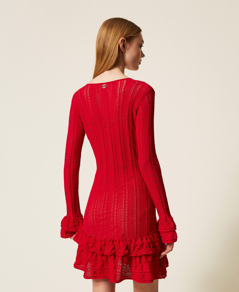 Robe courte en maille avec volants Rouge V&eacute;nitien Femme 252TP3180_00740_03