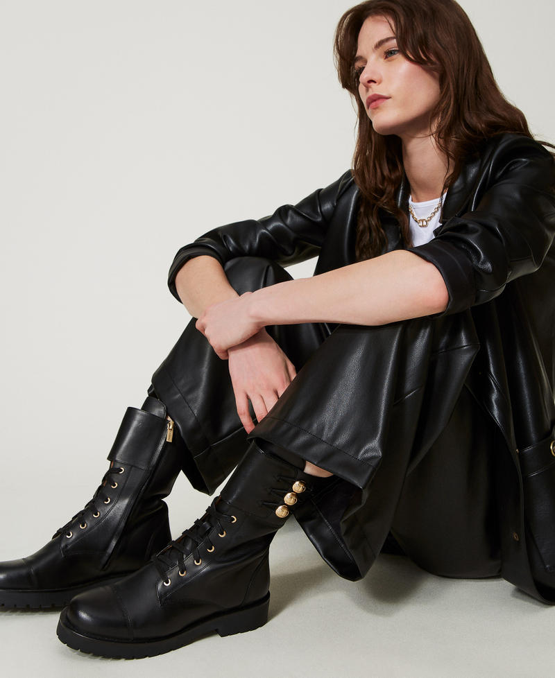 Leather combat boots with buttons Black Woman 251TCP146_00006_0T