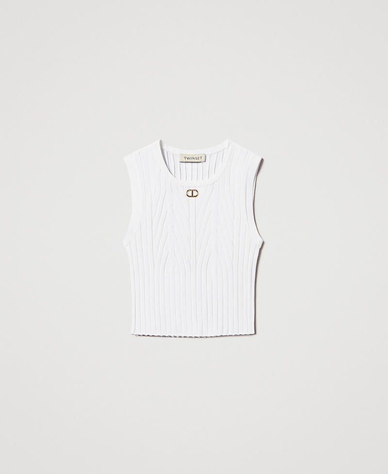 Rib knit top with Oval T "Ice" White Girl 251GJ3404_00808_S0