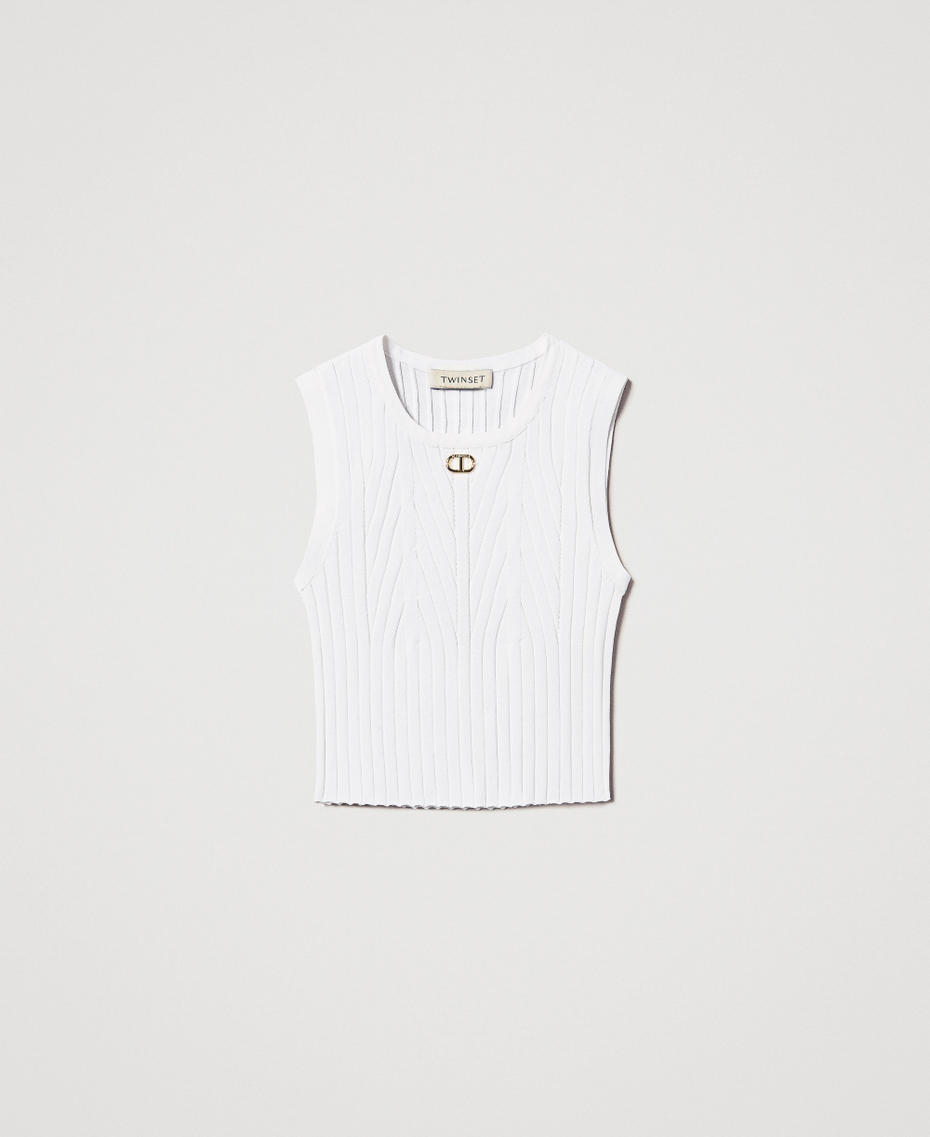 Rib knit top with Oval T "Ice" White Girl 251GJ3404_00808_S0