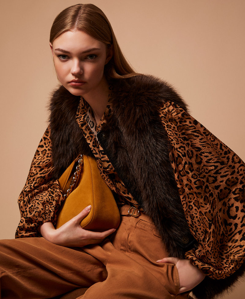 Sleeveless faux fur coat with buttons Two tone Deep Taupe/Black Woman 252TP2421_12792_PC