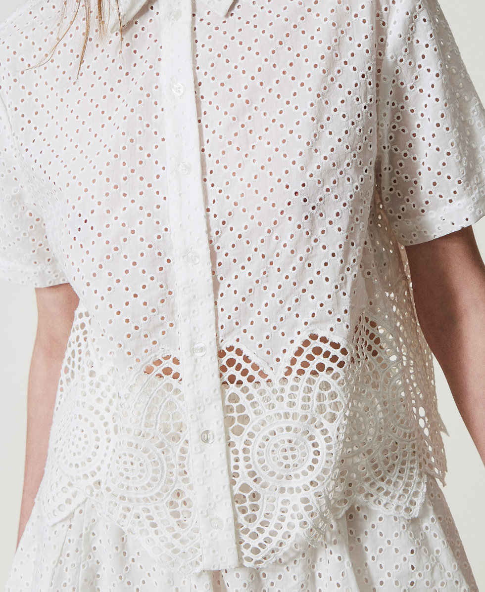 Camicia in sangallo e crochet Bianco Sugar Donna 251LM2VAA_00632_04