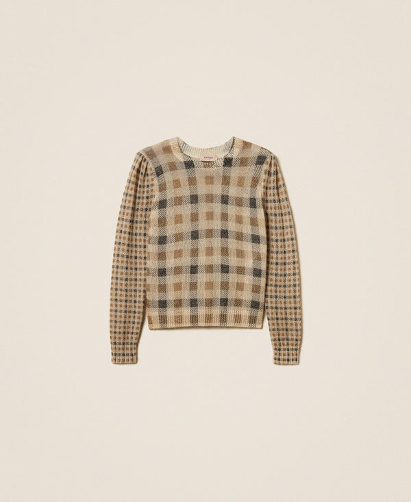 Mohair blend check print jumper