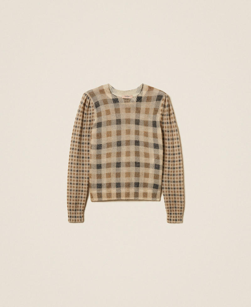 Mohair blend check print jumper Camel/Black Check & Small Check Print Woman 252TT3492_13043_S0