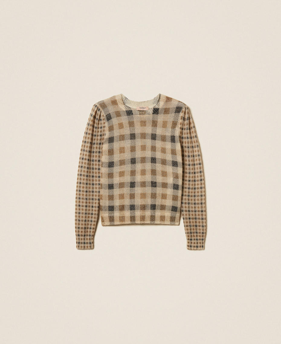 Mohair blend check print jumper Camel/Black Check & Small Check Print Woman 252TT3492_13043_S0
