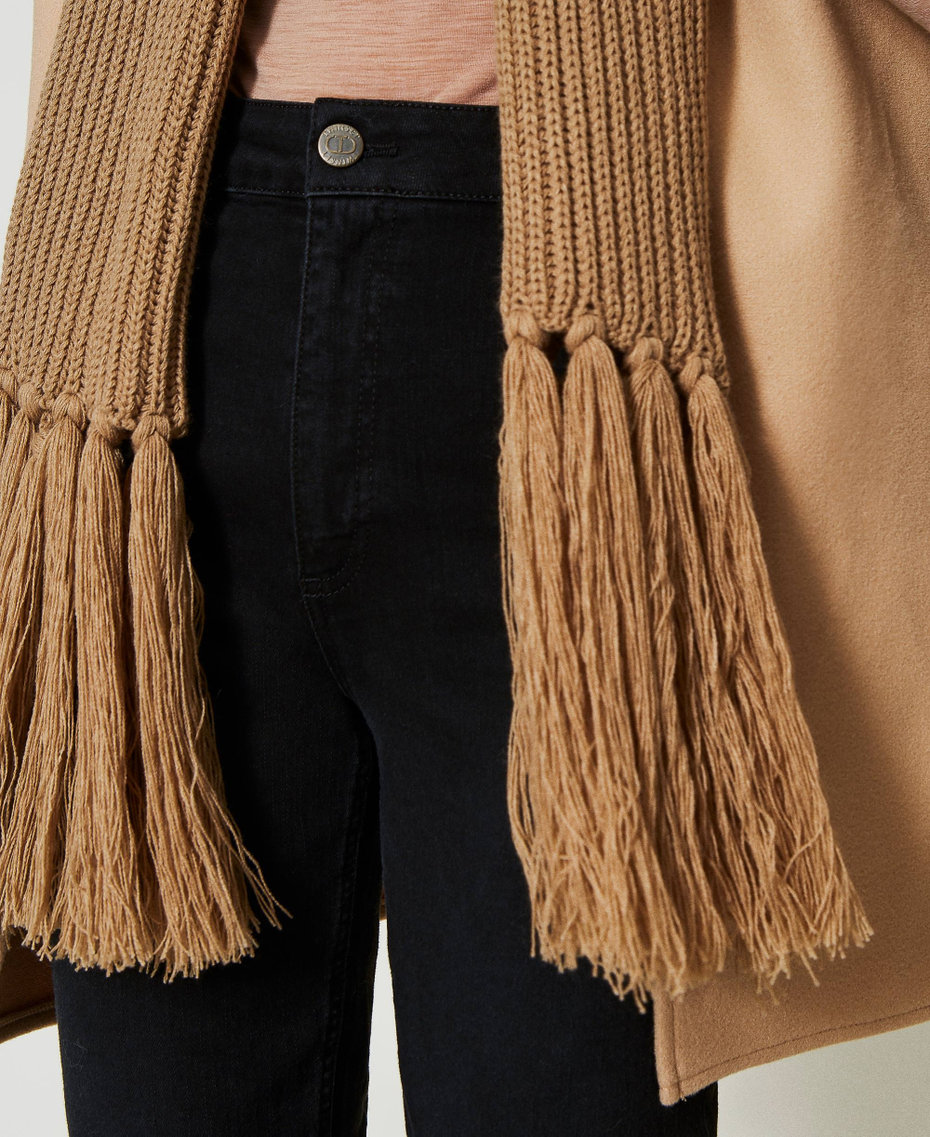 Wool cloth gilet with fringes Sandy Brown Woman 242TO5381_11754_04