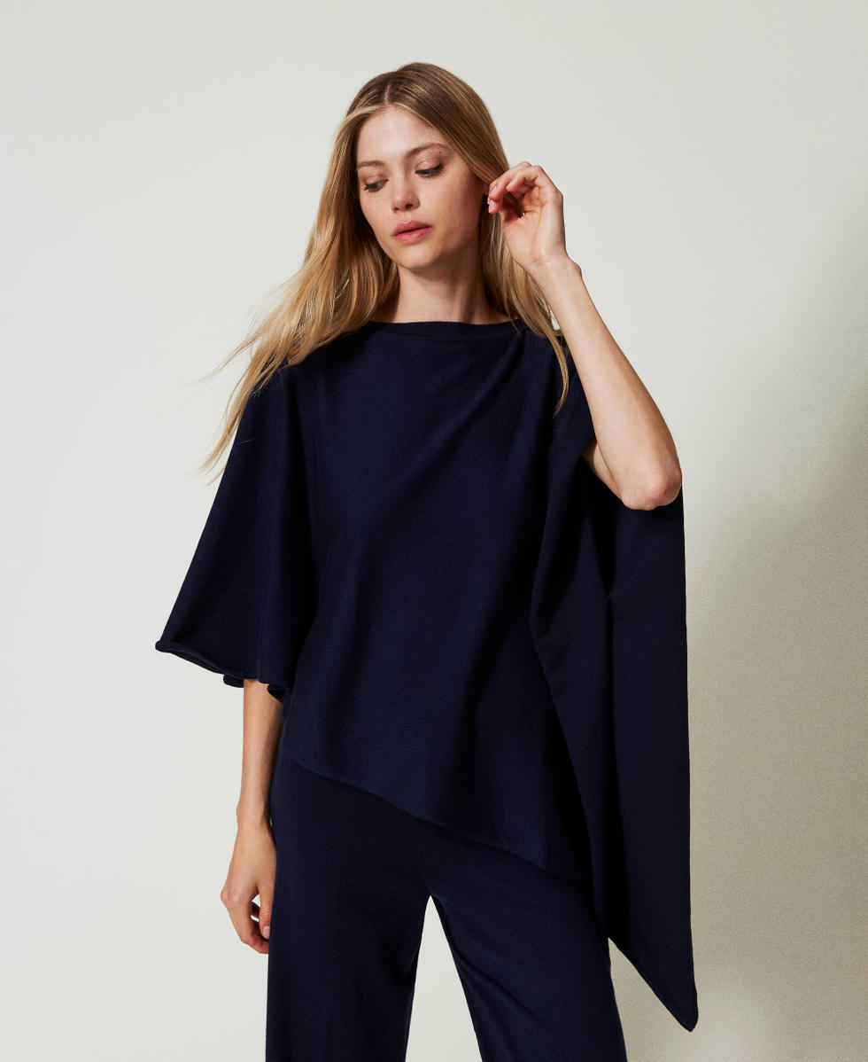 Asymmetric knit poncho Blackout Blue Woman 242LL3BAA_00481_01