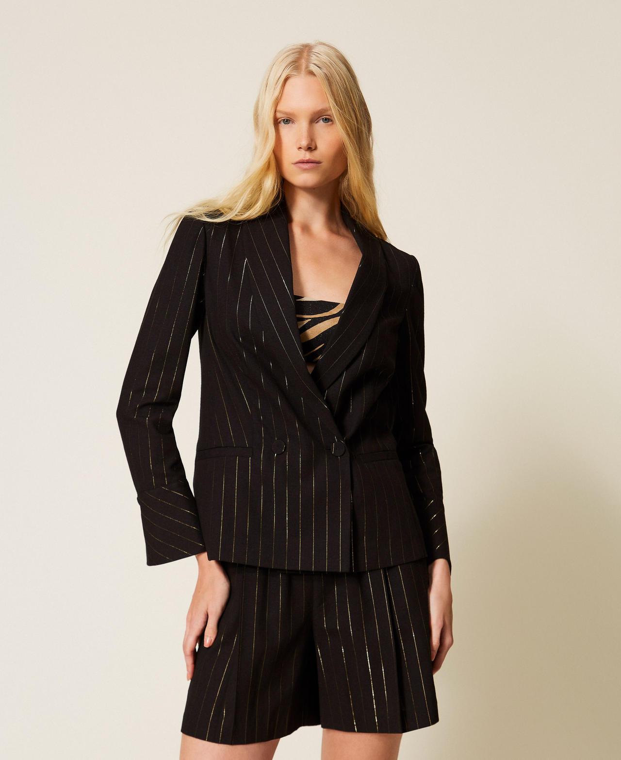 Lurex pinstriped blazer Black Woman 261LB2QAA_00006_01
