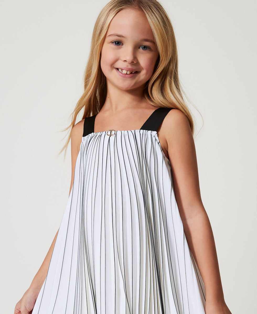 Robe courte pliss&eacute;e avec imprim&eacute; Bicolore Blanc Glace / Noir Fille 251GJ2QL0_02849_04