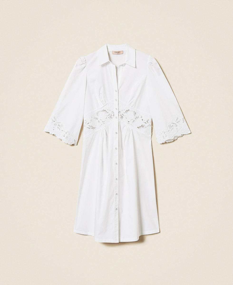 Robe midi en popeline et broderie anglaise Blanc Femme 261TT2034_00001_S0