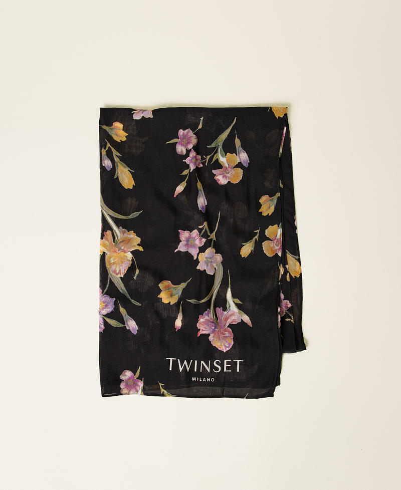Stole with floral print Multicolour/Black Iris Print Woman 251TA4340_12328_01
