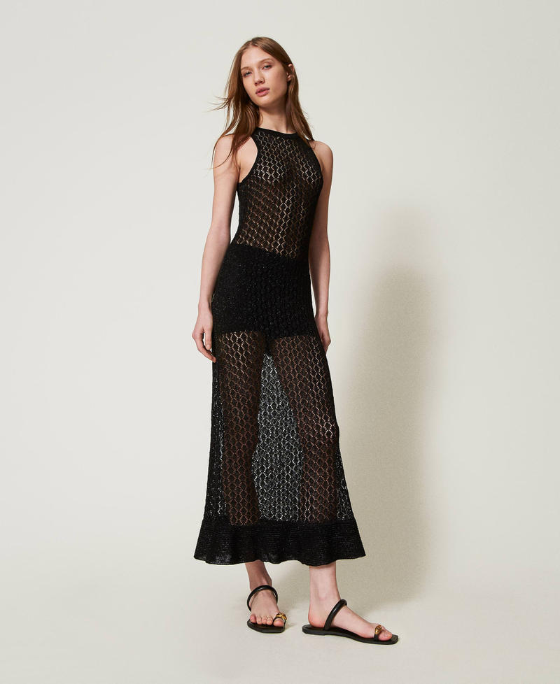 Maxikleid in Netzoptik aus Lurexgestrick Schwarz Frau 251LB3ABB_00006_01
