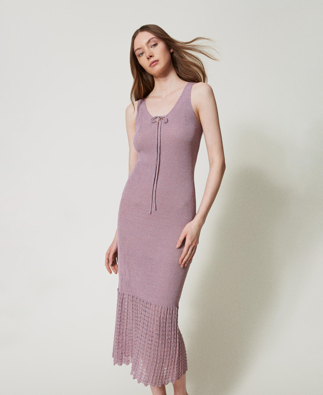 Long linen-blend knit dress Wisteria Lurex Woman 251TT3140_12475_01