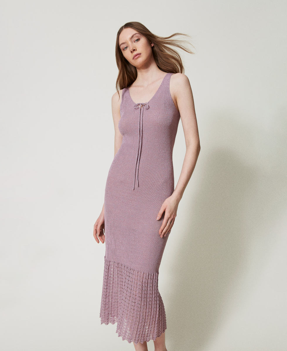 Abito lungo in maglia di misto lino Glicine Lurex Donna 251TT3140_12475_01