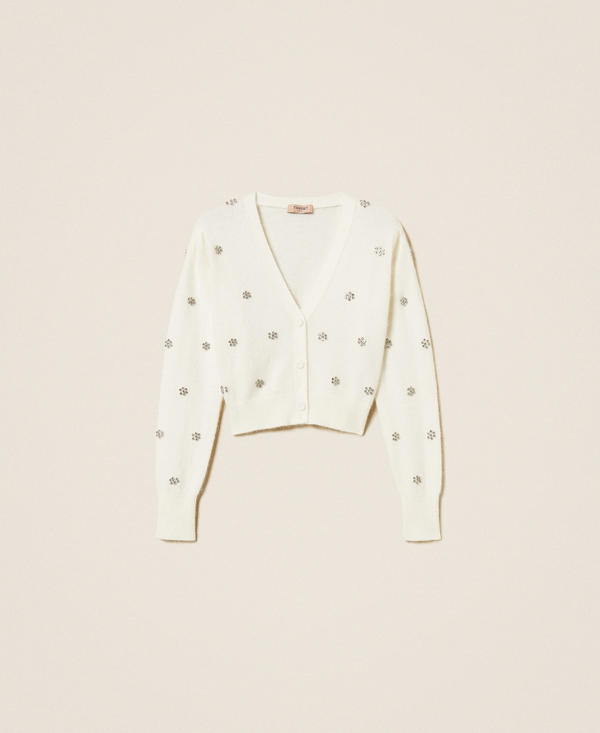 Angora blend cardigan with embroidery