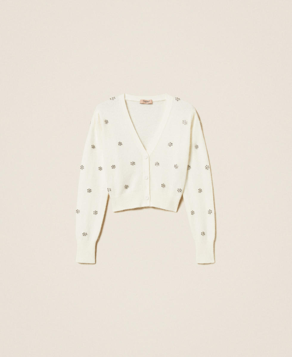 Angora blend cardigan with embroidery