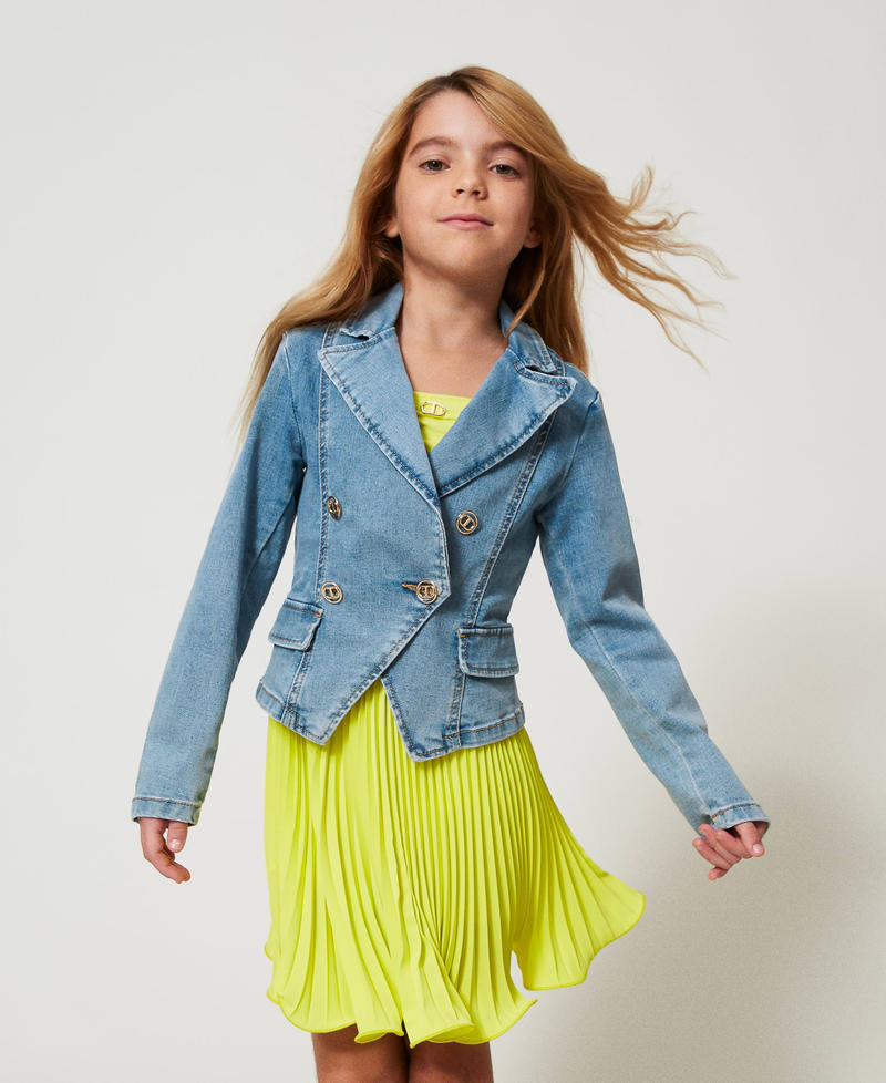 Denim jacket with logo buttons Light Denim Girl 251GJ2540_11457_01