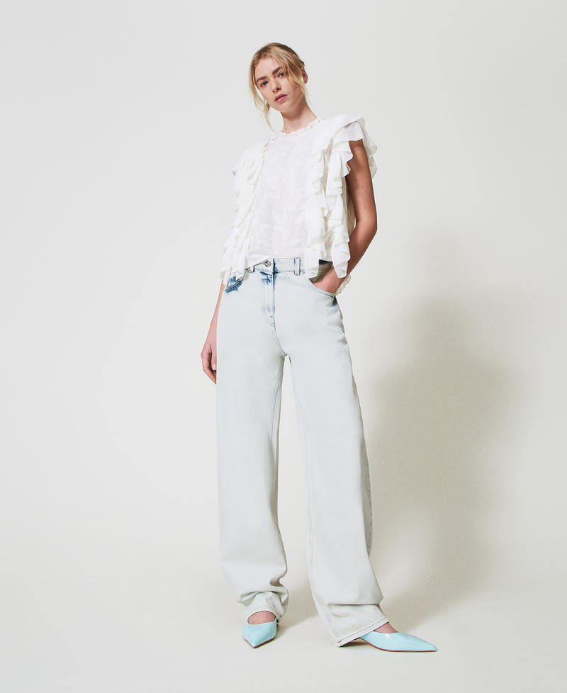 Muslin blouse with ruffles and embroidery Sugar White Woman 251AP2490_00632_T0