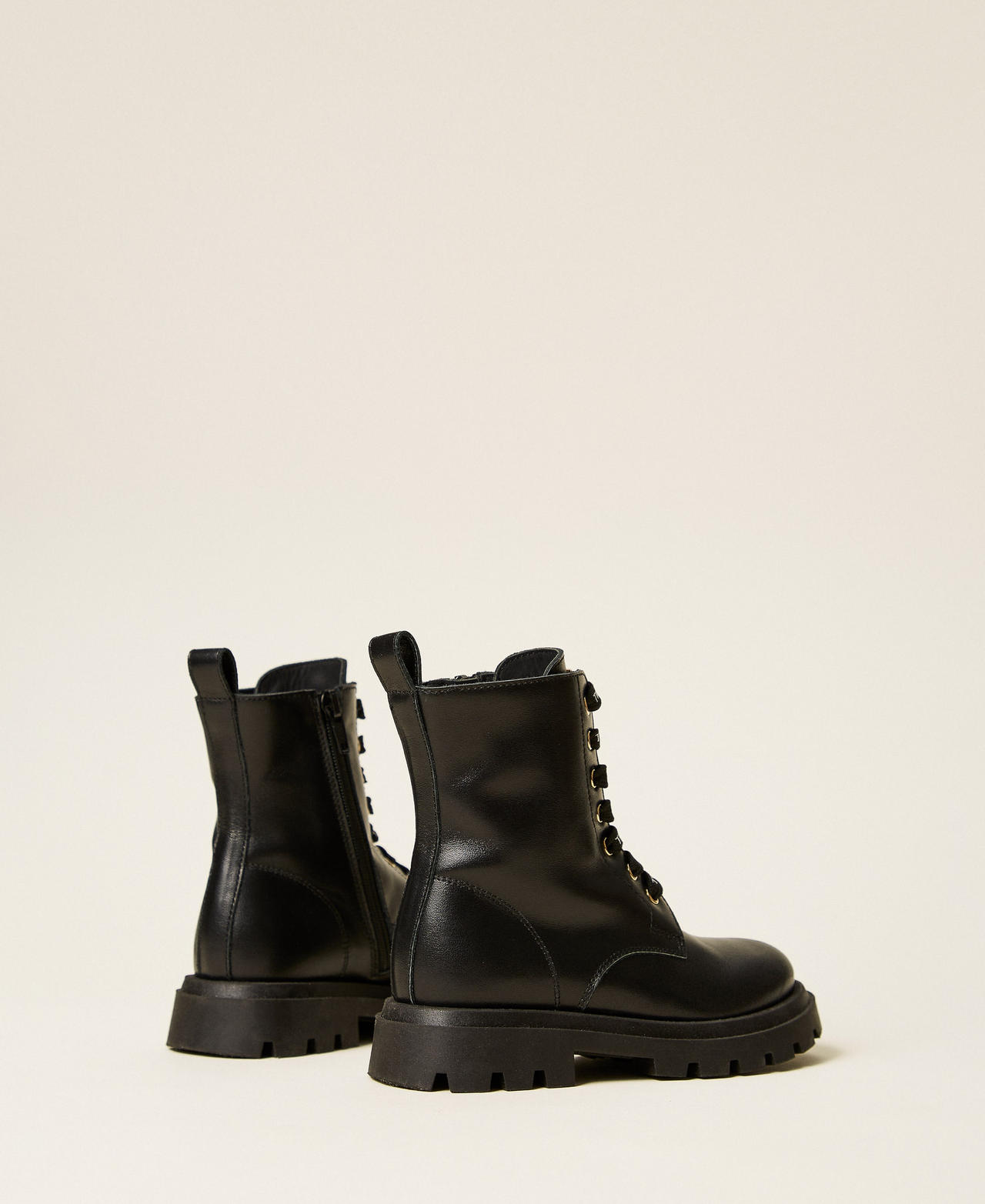 Baby&acute;s leather combat boots with logo Black Girl 262GCB012_00006_03